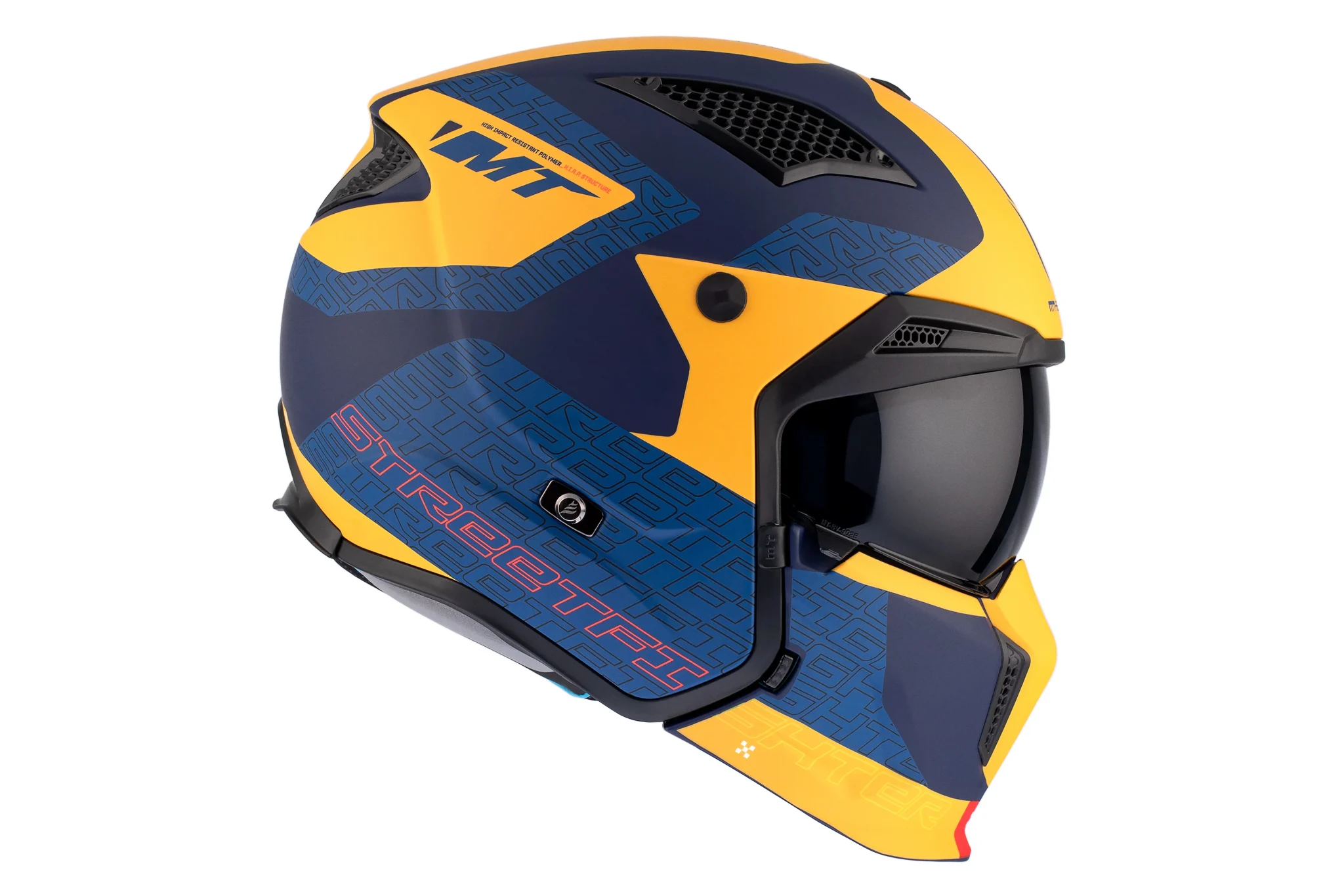 Casca MT Streetfighter SV S Totem C3 galben mat (ochelari soare integrati) – masca (protectie) barbie si cozoroc detasabile – omologare noua ECE 22.06 L (59/60cm)
