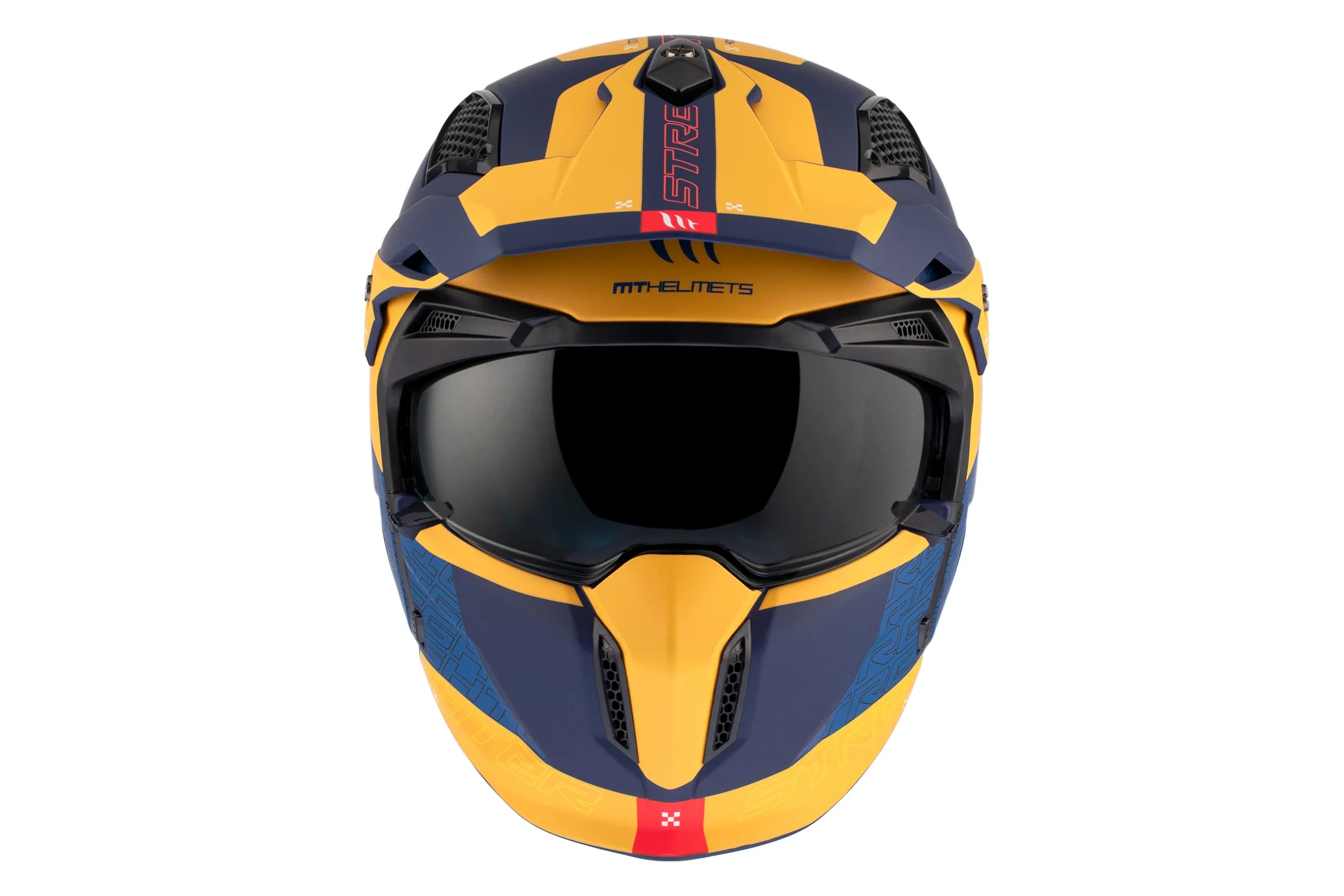 Casca MT Streetfighter SV S Totem C3 galben mat (ochelari soare integrati) – masca (protectie) barbie si cozoroc detasabile – omologare noua ECE 22.06 L (59/60cm)