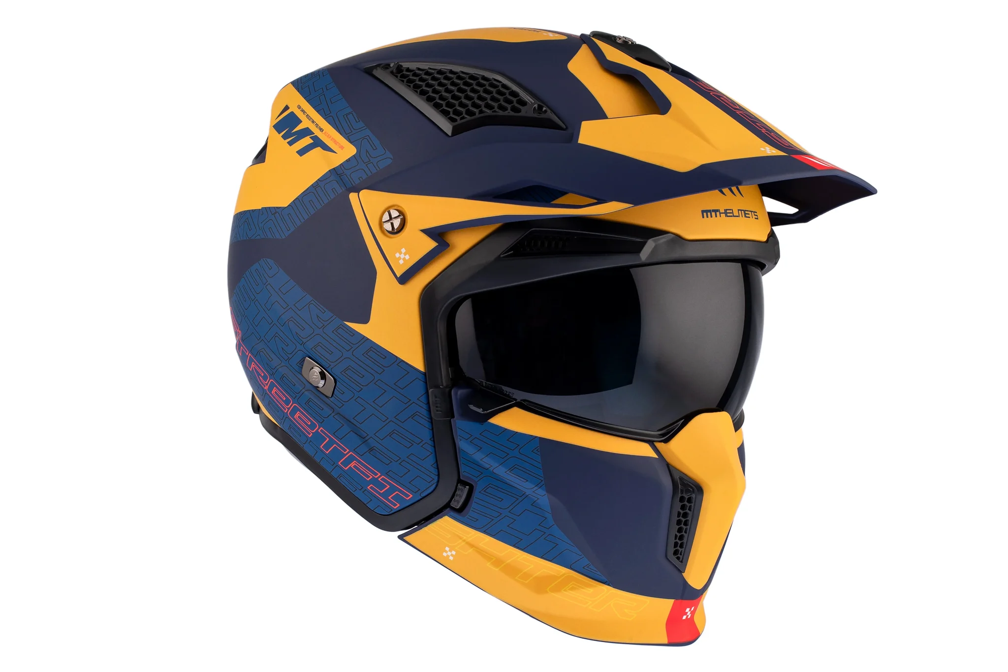 Casca MT Streetfighter SV S Totem C3 galben mat (ochelari soare integrati) – masca (protectie) barbie si cozoroc detasabile – omologare noua ECE 22.06 L (59/60cm)