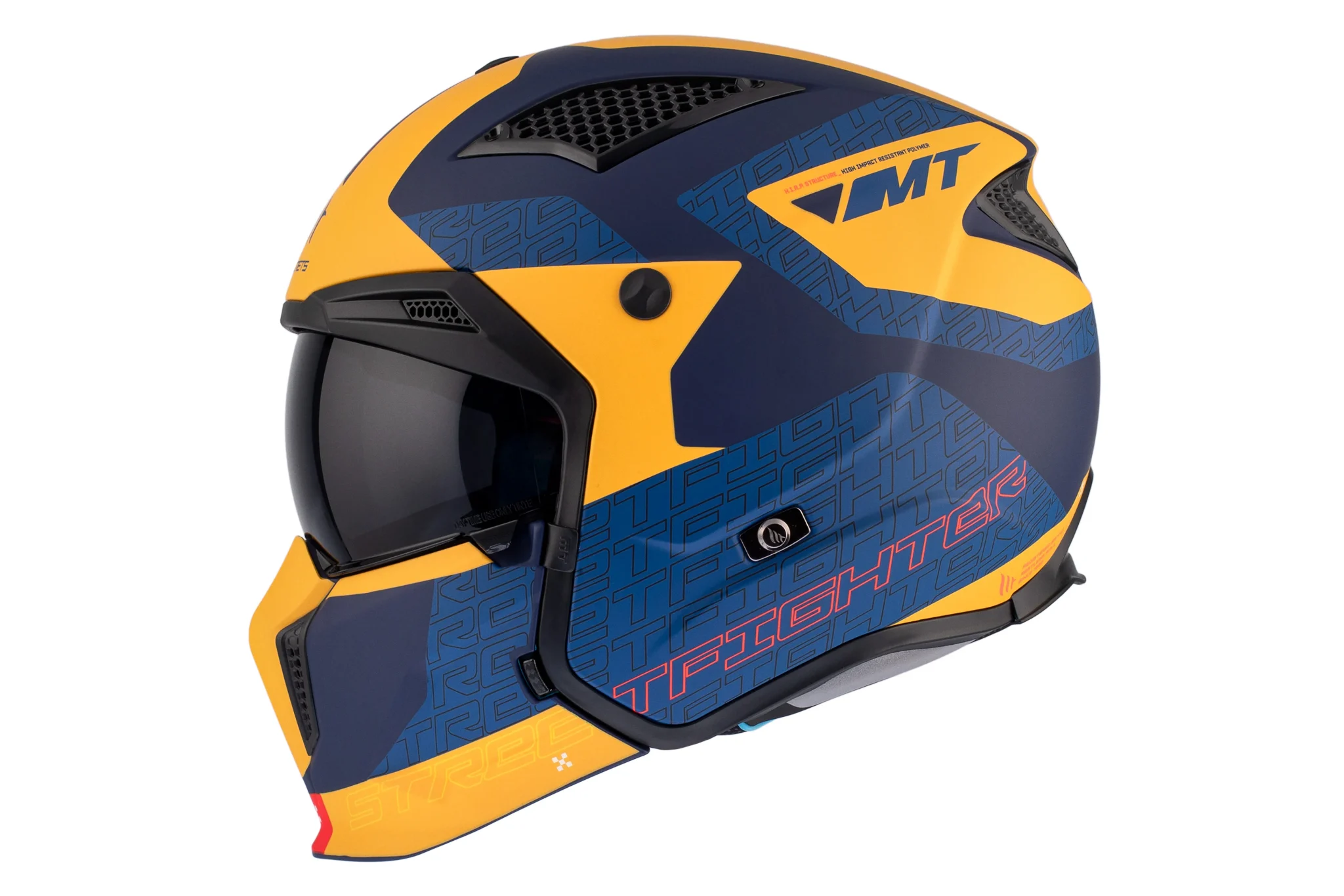 Casca MT Streetfighter SV S Totem C3 galben mat (ochelari soare integrati) – masca (protectie) barbie si cozoroc detasabile – omologare noua ECE 22.06 L (59/60cm)