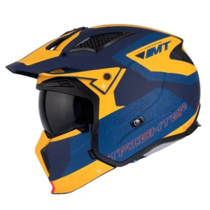 Casca MT Streetfighter SV S Totem C3 galben mat (ochelari soare integrati) – masca (protectie) barbie si cozoroc detasabile – omologare noua ECE 22.06 M (57/58cm)