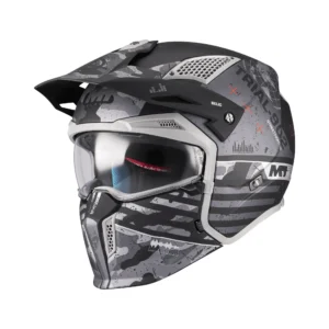 Casca MT Streetfighter SV S Belic B2 gri/negru mat (ochelari soare integrati) – masca (protectie) barbie si cozoroc detasabile – omologare noua ECE 22.06 XS (53/54cm)