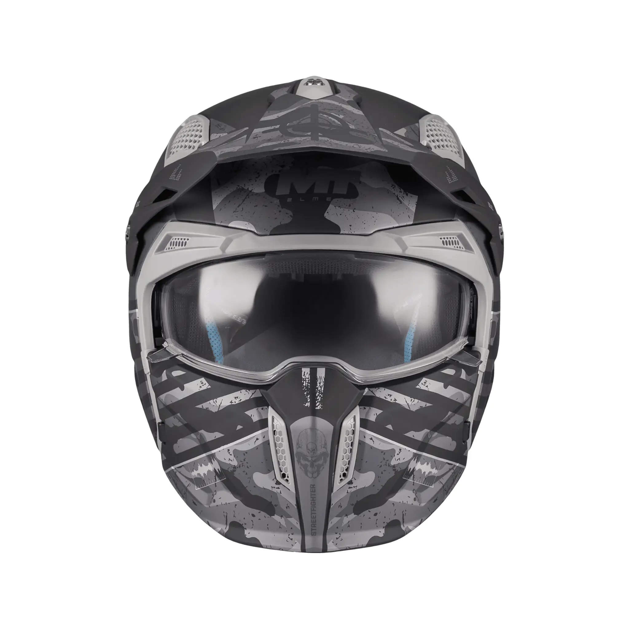 Casca MT Streetfighter SV S Belic B2 gri/negru mat (ochelari soare integrati) – masca (protectie) barbie si cozoroc detasabile – omologare noua ECE 22.06 S (55/56cm)