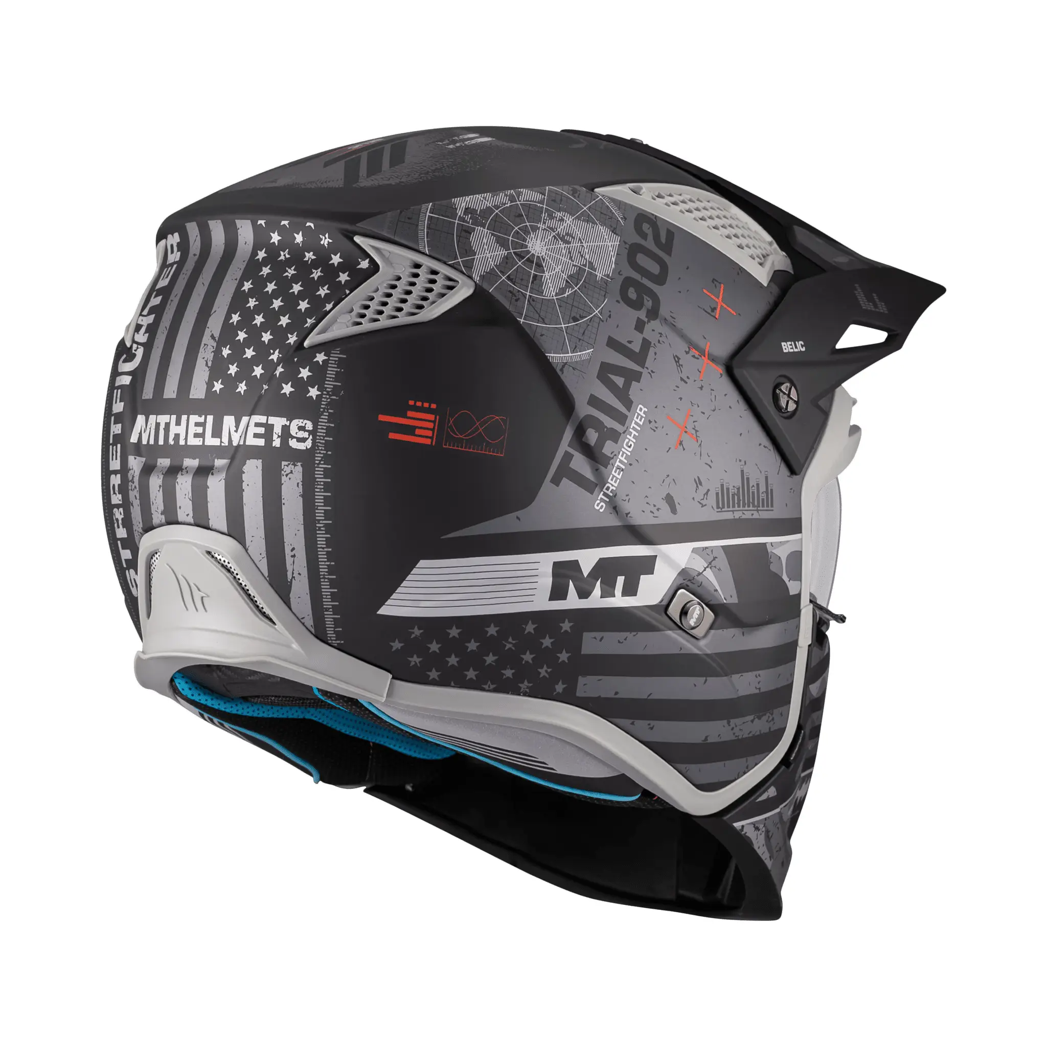 Casca MT Streetfighter SV S Belic B2 gri/negru mat (ochelari soare integrati) – masca (protectie) barbie si cozoroc detasabile – omologare noua ECE 22.06 M (57/58cm)