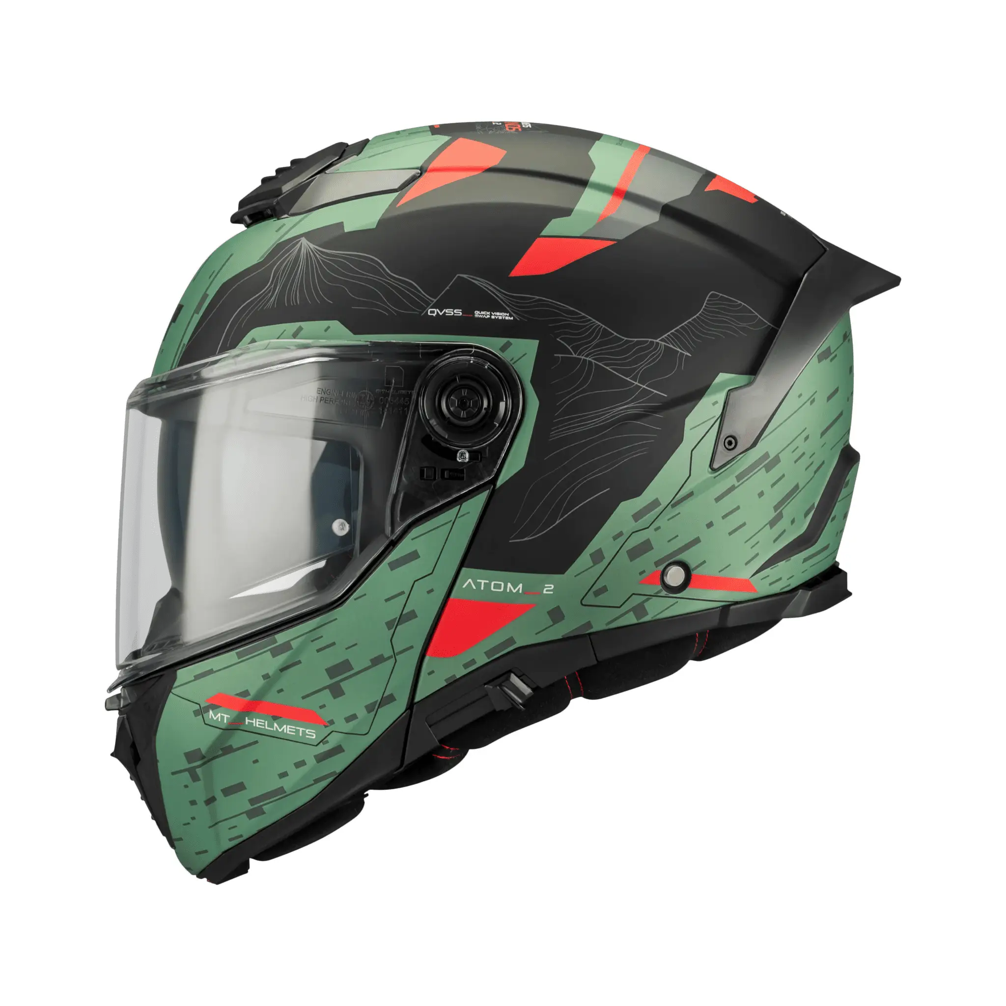 Casca modulabila MT Atom 2 SV Highlands C6 verde mat (ochelari soare integrati) + lentila antiaburire Pinlock 70 cadou – tip viziera: MT-V-35 XS (53/54cm)