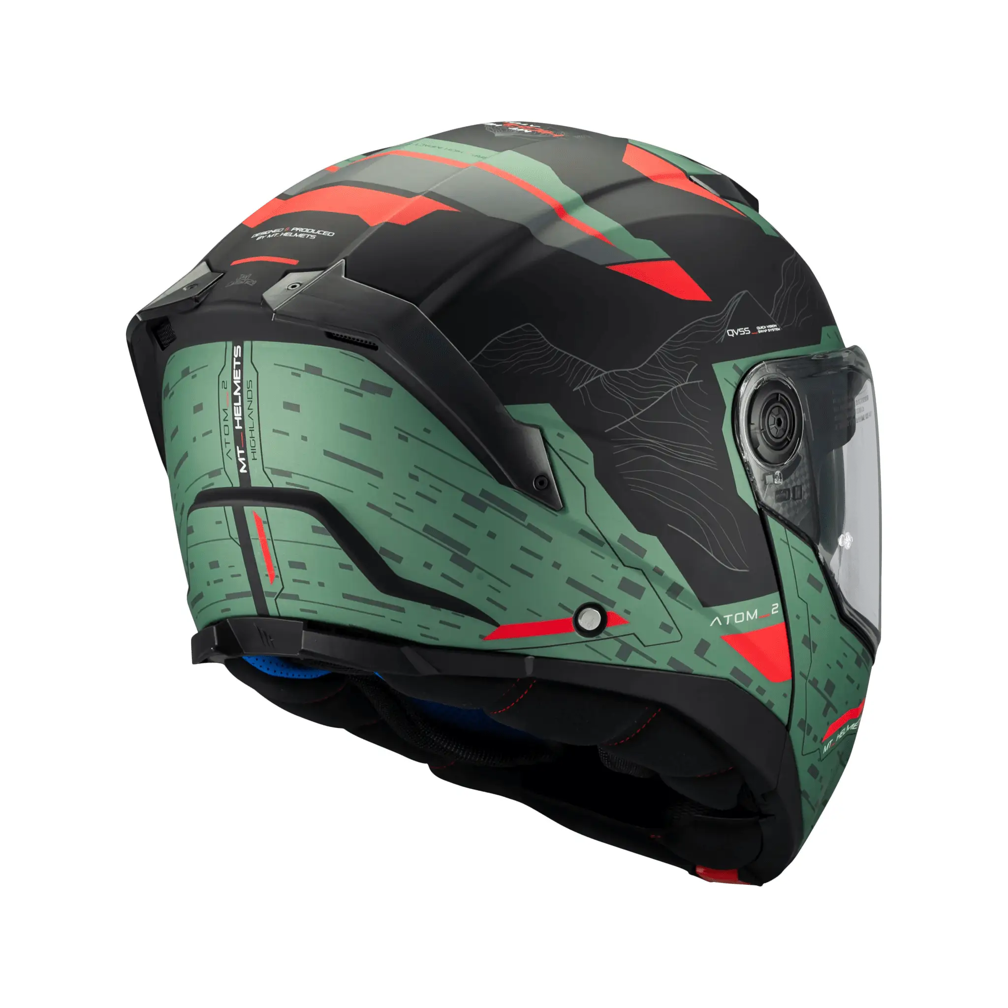Casca modulabila MT Atom 2 SV Highlands C6 verde mat (ochelari soare integrati) + lentila antiaburire Pinlock 70 cadou – tip viziera: MT-V-35 S (55/56cm)