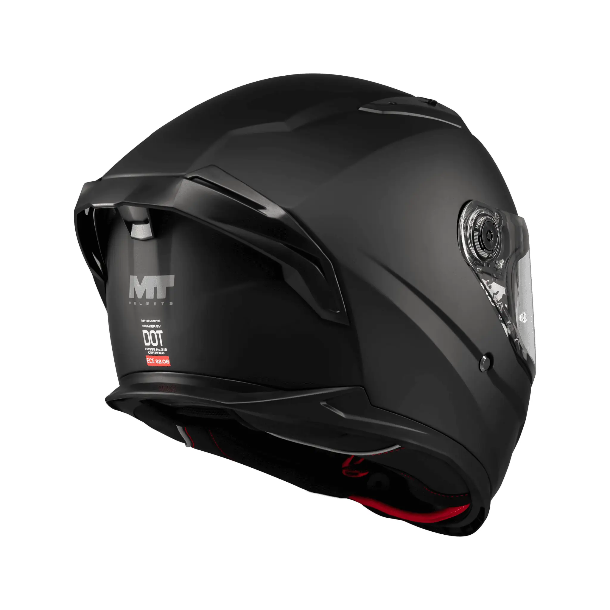 Casca integrala MT Braker SV Pure A1 negru mat (ochelari soare integrati) – tip viziera: MT-V-28B – DKS435 – punctaj maxim SHARP Test – 5 stele S (55/56cm)