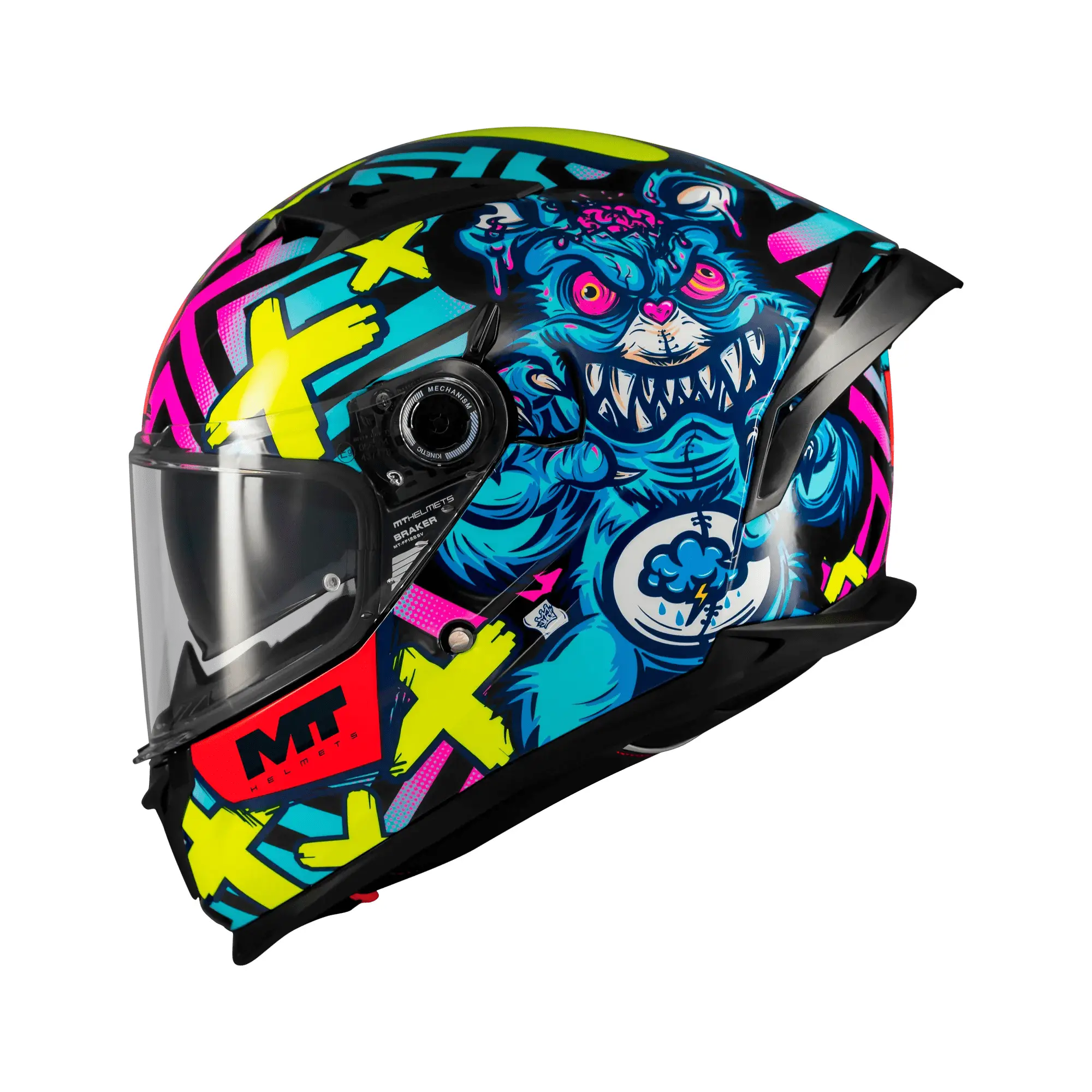 Casca integrala MT Braker SV Crazy Teddy B7 (ochelari soare integrati) – tip viziera: MT-V-28B – DKS435 – punctaj maxim SHARP Test – 5 stele L (59/60cm)