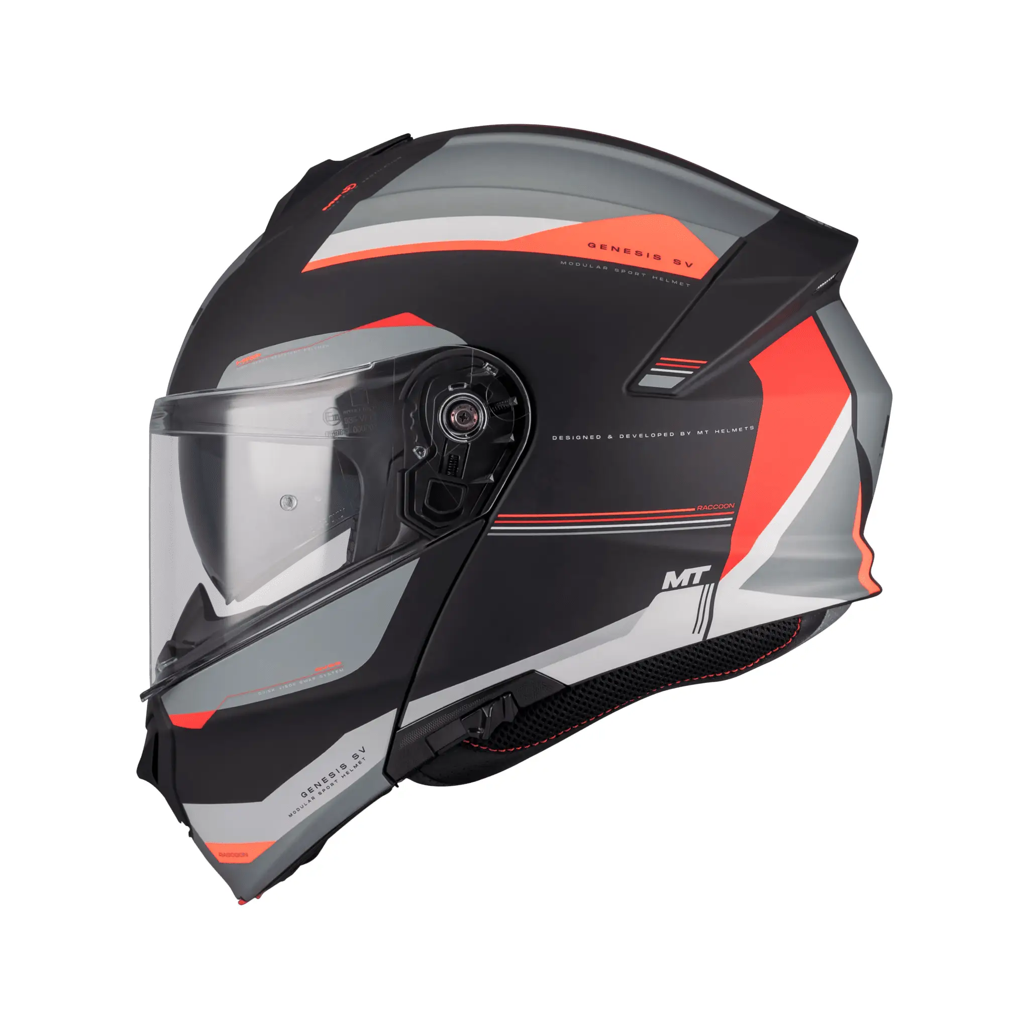 Casca modulabila MT Genesis SV Raccoon B5 rosu mat Pinlock ready – omologare noua ECE 22.06 – tip viziera: MT-V-25 L (59/60cm)