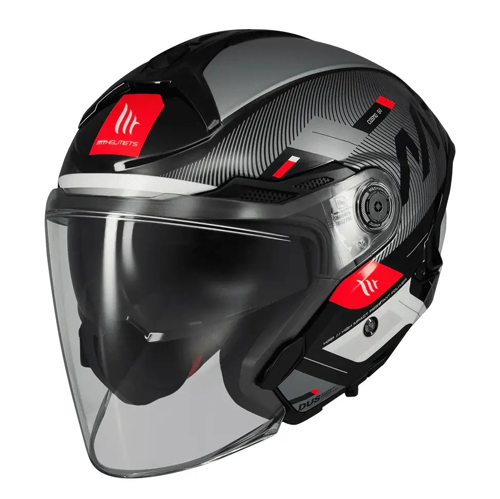 Casca open face motociclete MT Cosmo SV Silence B2 negru/gri lucios (ochelari soare integrati) – tip viziera: MT-V-37 L (59/60cm)