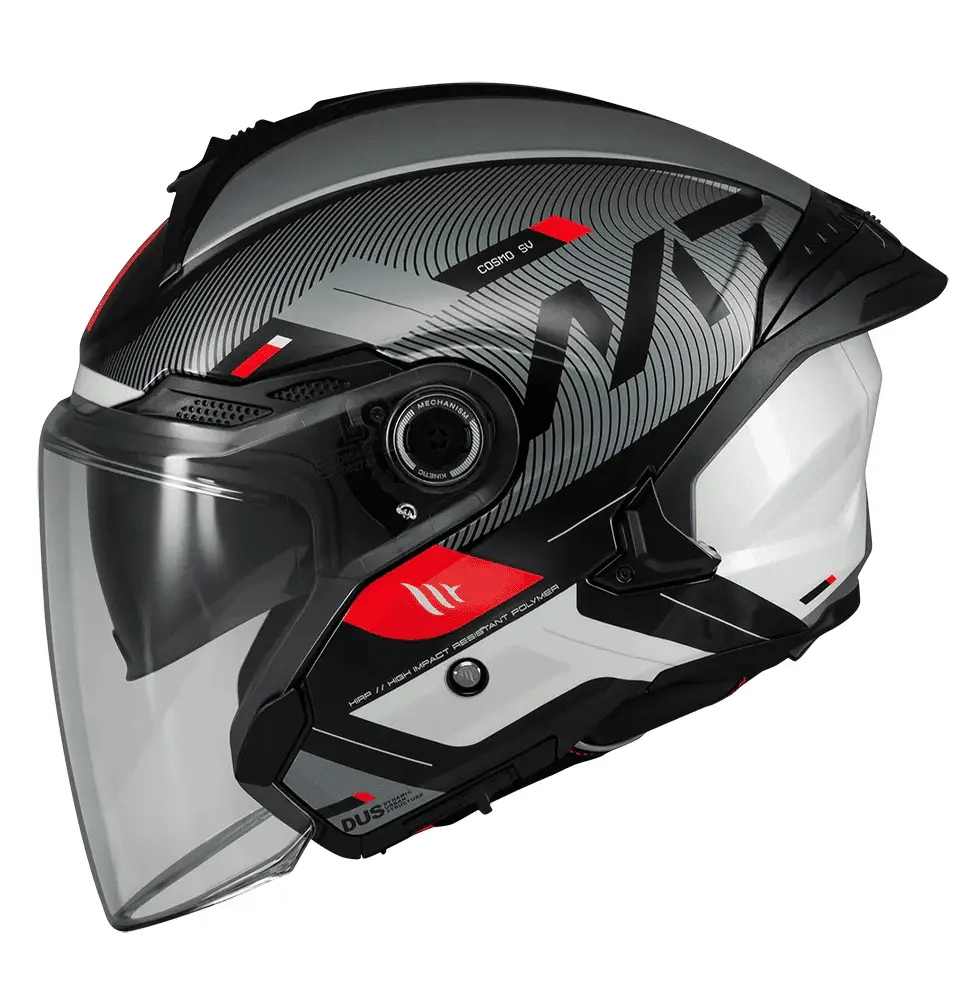 Casca open face motociclete MT Cosmo SV Silence B2 negru/gri lucios (ochelari soare integrati) – tip viziera: MT-V-37 L (59/60cm)