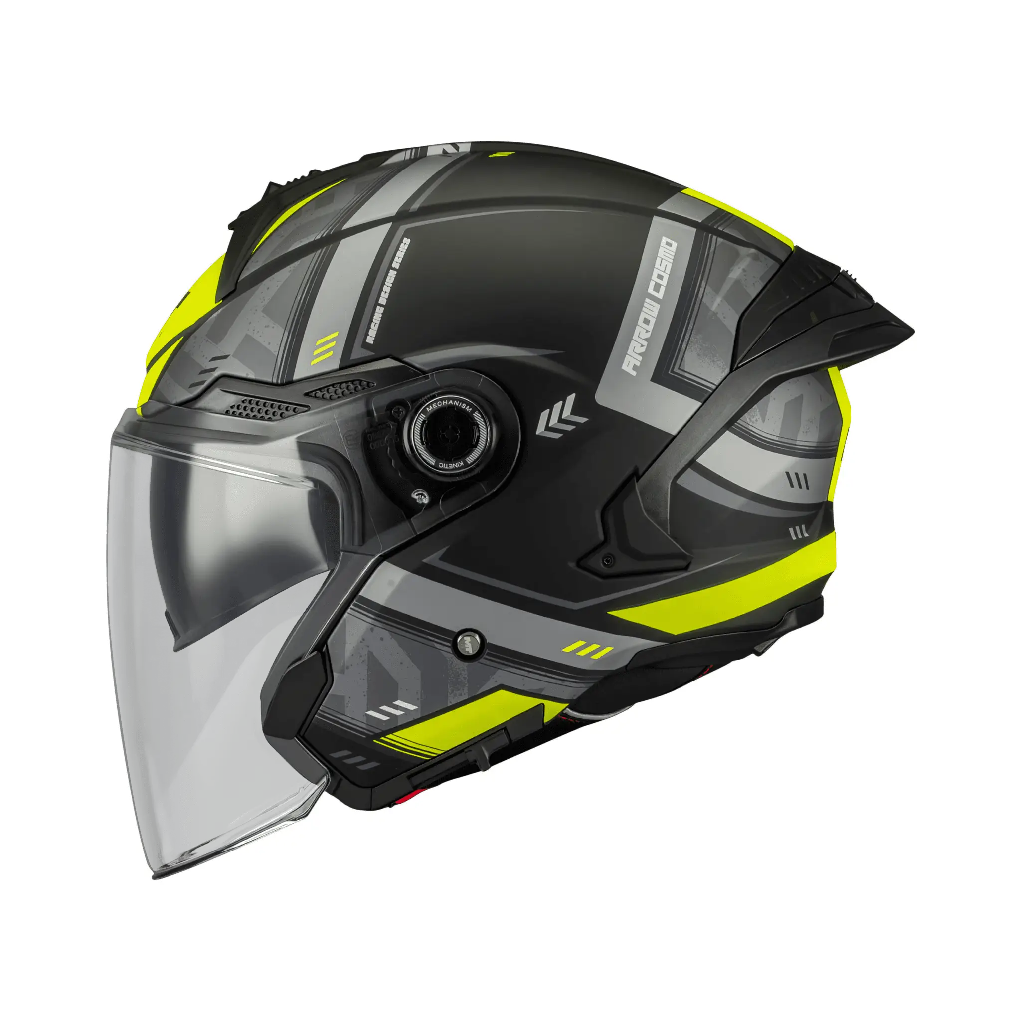 Casca open face motociclete MT Cosmo SV Arrow B3 galben fluor mat (ochelari soare integrati) – tip viziera: MT-V-37 M (57/58cm)