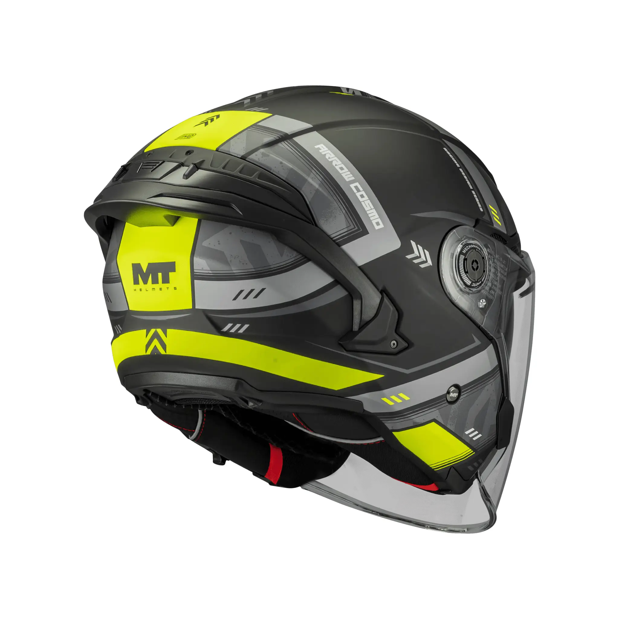 Casca open face motociclete MT Cosmo SV Arrow B3 galben fluor mat (ochelari soare integrati) – tip viziera: MT-V-37 L (59/60cm)