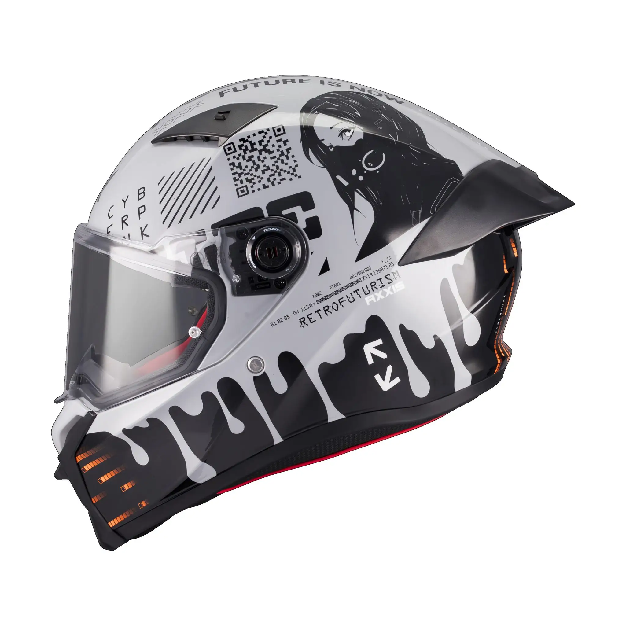 Casca integrala Axxis Fenix Cyberpunk C4 alb lucios – tip viziera: MT-V-31B – DKS429 XL (61/62cm)
