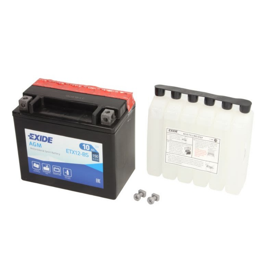 Baterie moto 12V 10Ah (YTX12-BS - AGM 12-10) AGM fara mentenanta (sigilata) Exide