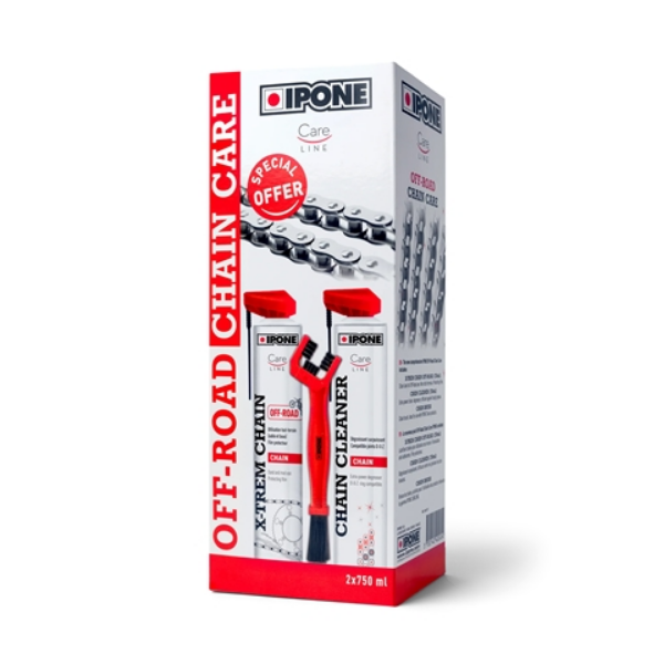 Set intretinere lant moto Ipone Offroad Chain Care (kitul contine: spray curatat lant 750ml + spray ungere lant 750 ml + perie lant)