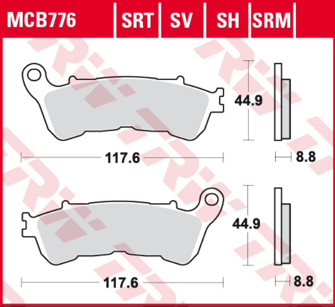 Set placute frana fata TRW MCB776 - Honda Forza - Jazz - SH 250-300 - Hornet 600 - VFR 800 - Varadero 1000 - Suzuki Burgman - Sixteen 125-250cc