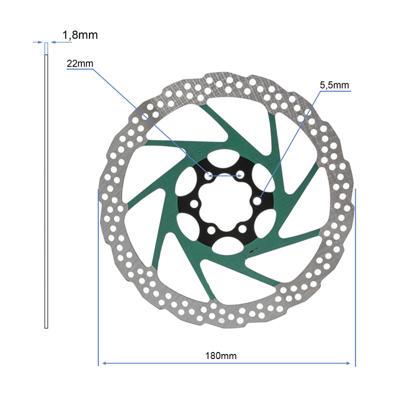 Disc frana trotineta electrica V2 6H 180mm verde
